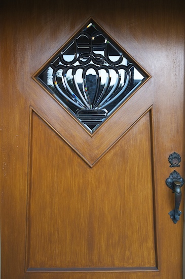 Front door with diamond-shaped leaded glass